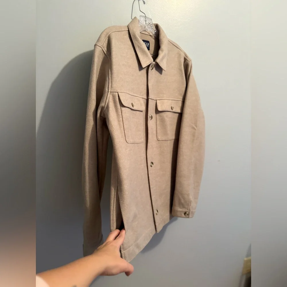 Gap Women’s Wool Blend Cream Tan Shacket Large Button Down Soft Chore Coat - Picture 12 of 15